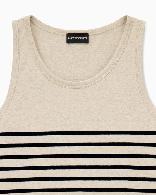 Tank top in cotton and linen jersey with horizontal stripes