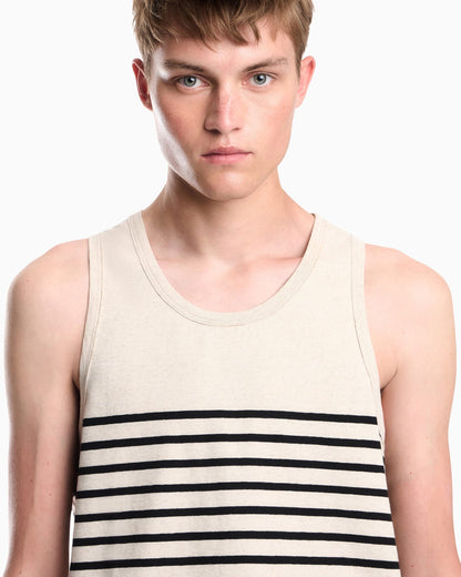 Tank top in cotton and linen jersey with horizontal stripes
