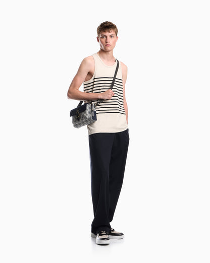 Tank top in cotton and linen jersey with horizontal stripes