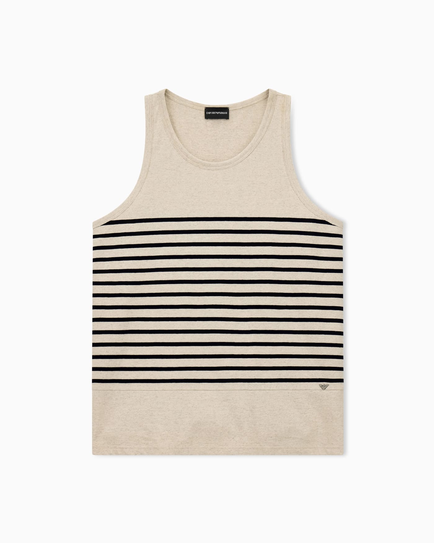 Tank top in cotton and linen jersey with horizontal stripes