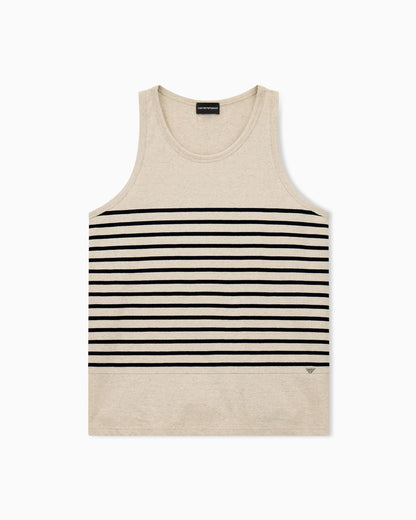 Tank top in cotton and linen jersey with horizontal stripes