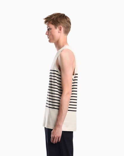 Tank top in cotton and linen jersey with horizontal stripes