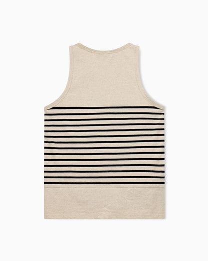 Tank top in cotton and linen jersey with horizontal stripes