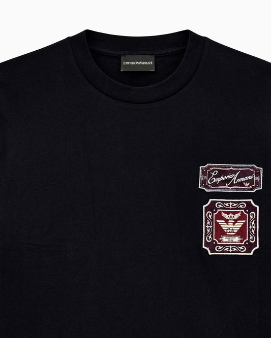 Heavy jersey T-shirt with embroidered logo patch