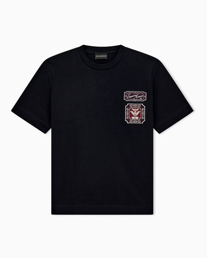Heavy jersey T-shirt with embroidered logo patch