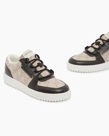 Sneakers in canvas and leather with an all-over logo pattern