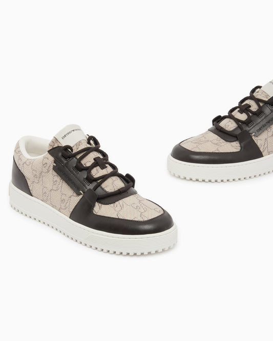 Sneakers in canvas and leather with an all-over logo pattern