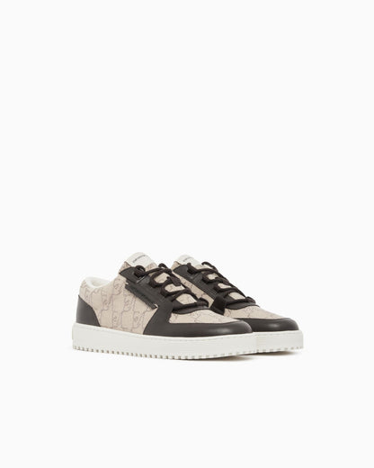 Sneakers in canvas and leather with an all-over logo pattern