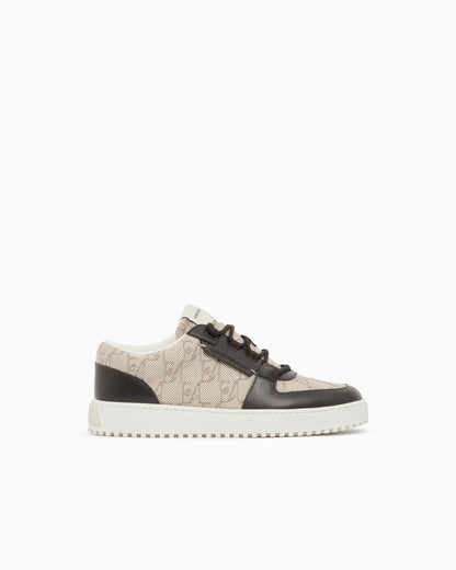 Sneakers in canvas and leather with an all-over logo pattern