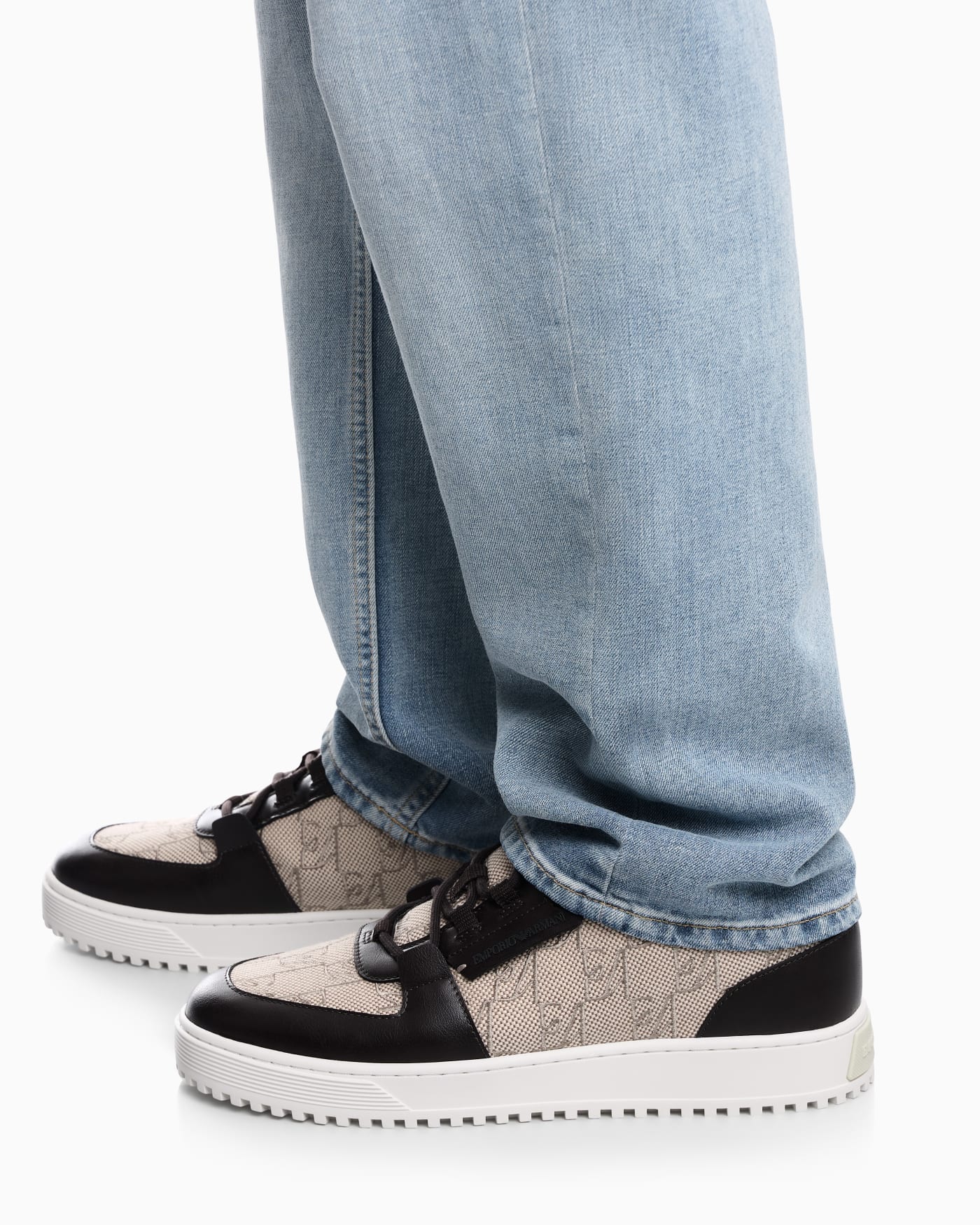 Sneakers in canvas and leather with an all-over logo pattern