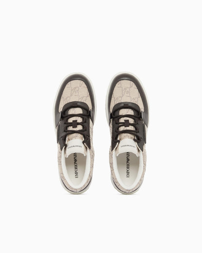 Sneakers in canvas and leather with an all-over logo pattern
