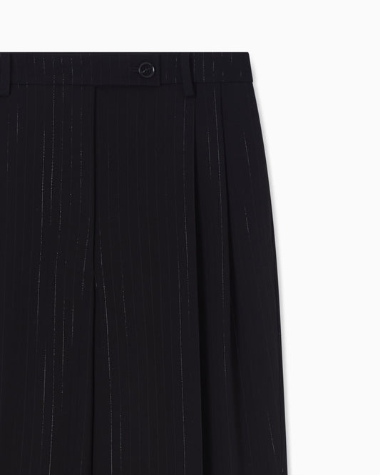 Trousers with pleats with a lurex pinstriped motif