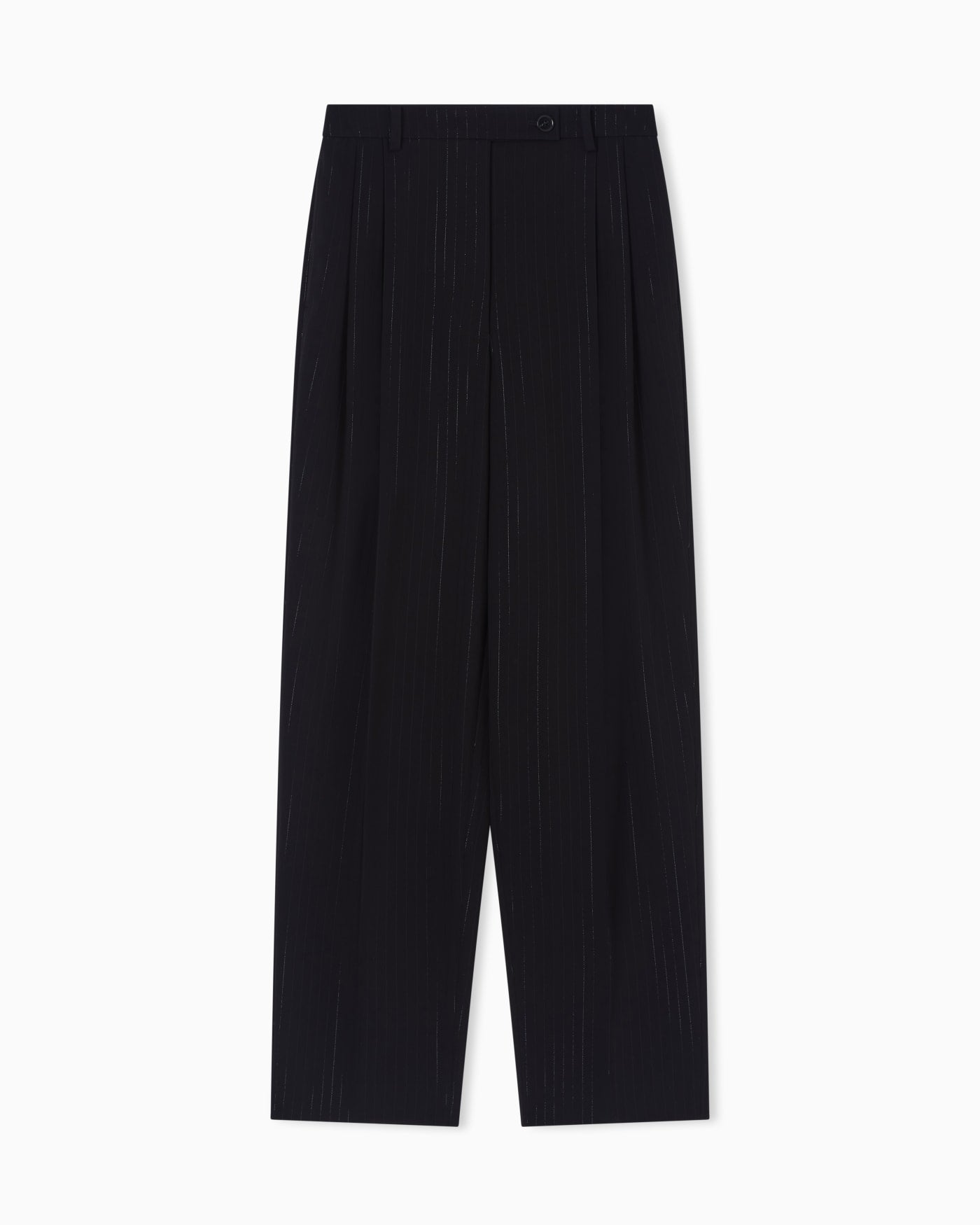 Trousers with pleats with a lurex pinstriped motif