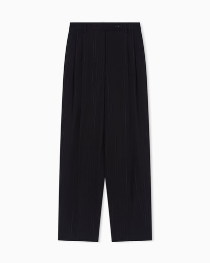 Trousers with pleats with a lurex pinstriped motif