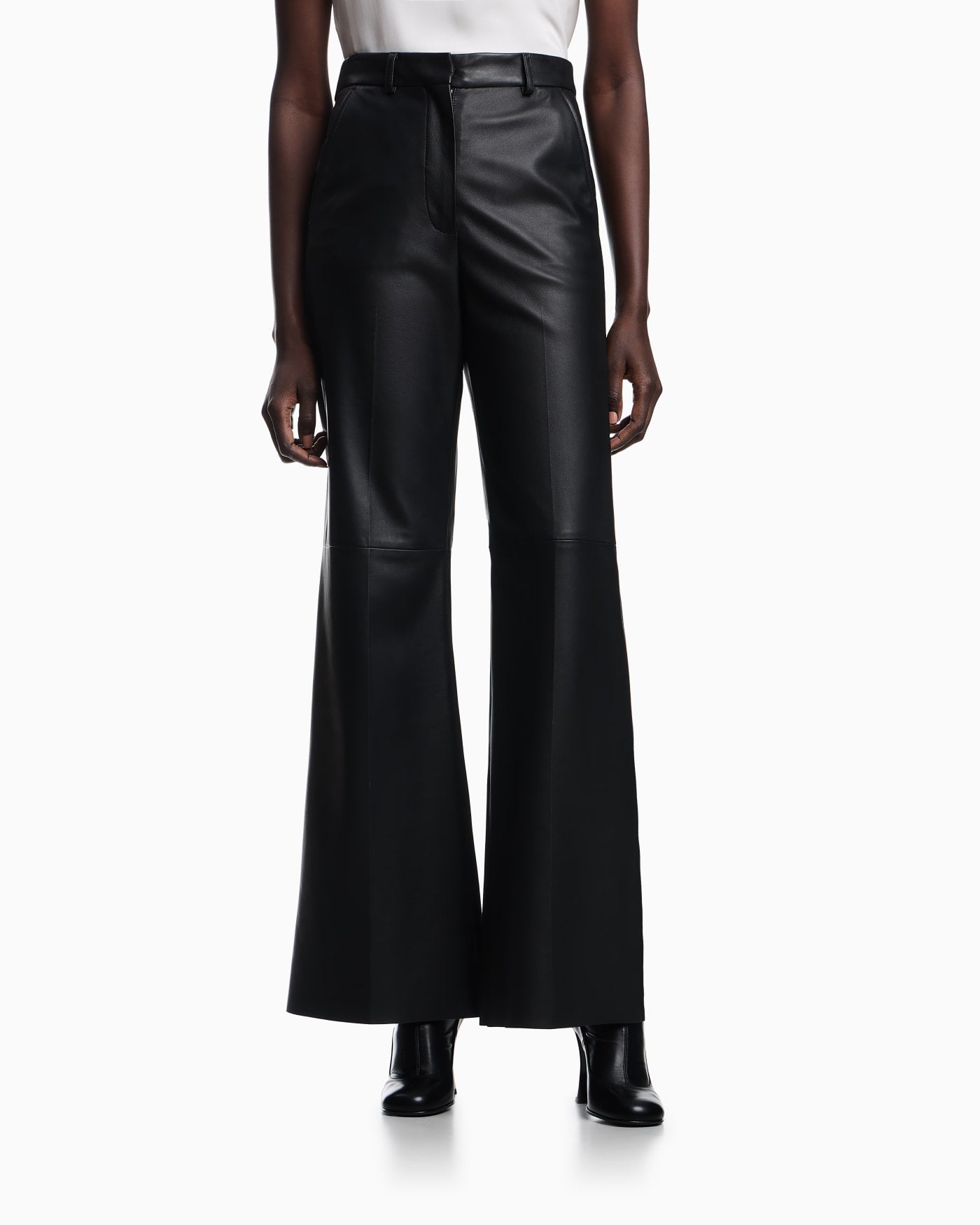 Glove-quality lambskin nappa leather palazzo trousers