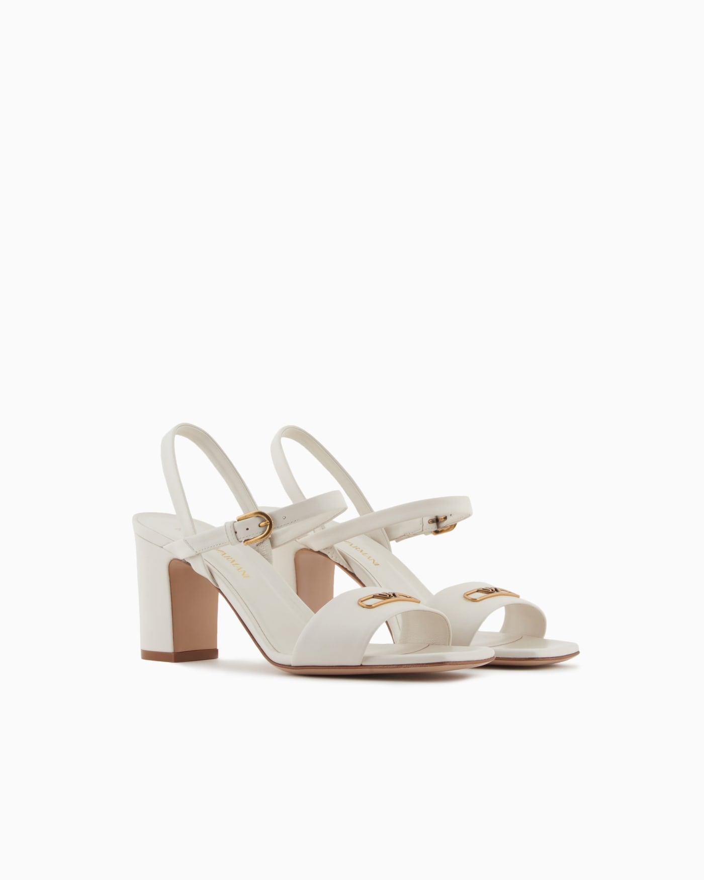 Nappa-leather heeled sandals with eagle plate