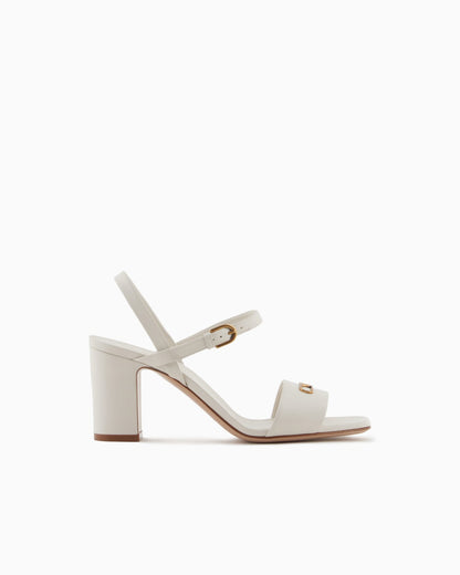 Nappa-leather heeled sandals with eagle plate