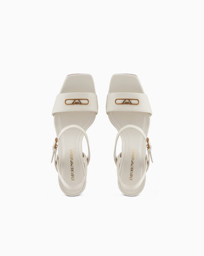 Nappa-leather heeled sandals with eagle plate