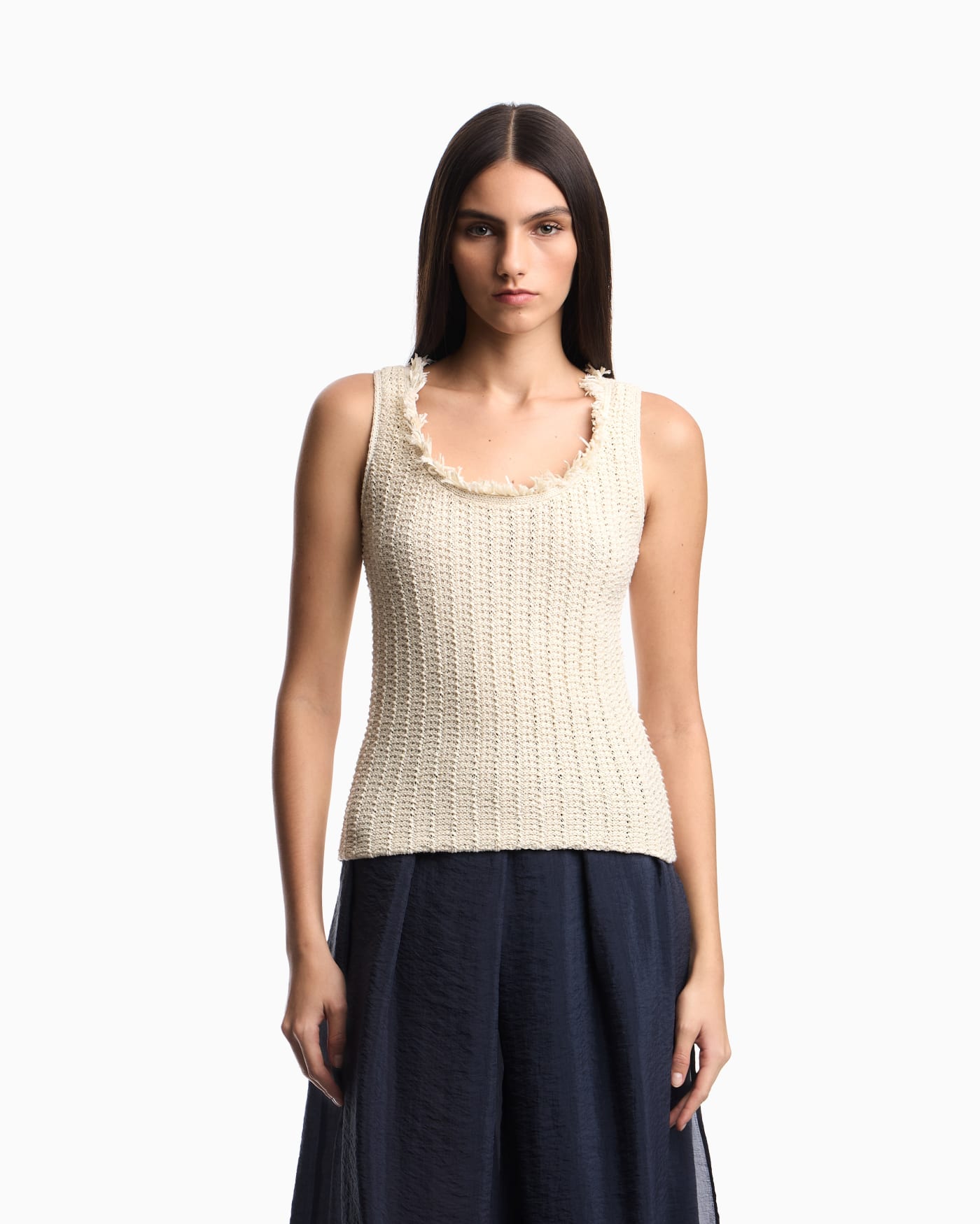Check-effect knit top