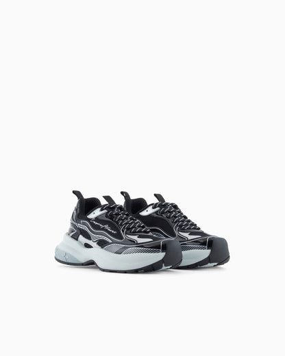Mesh sneakers with laminated details and signature logo