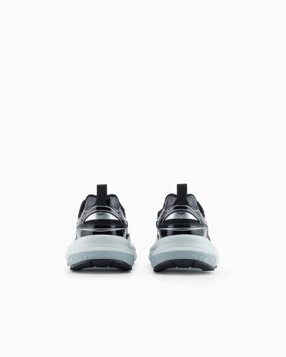 Mesh sneakers with laminated details and signature logo