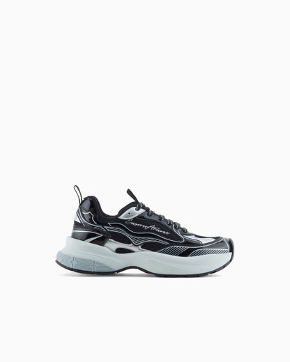 Mesh sneakers with laminated details and signature logo