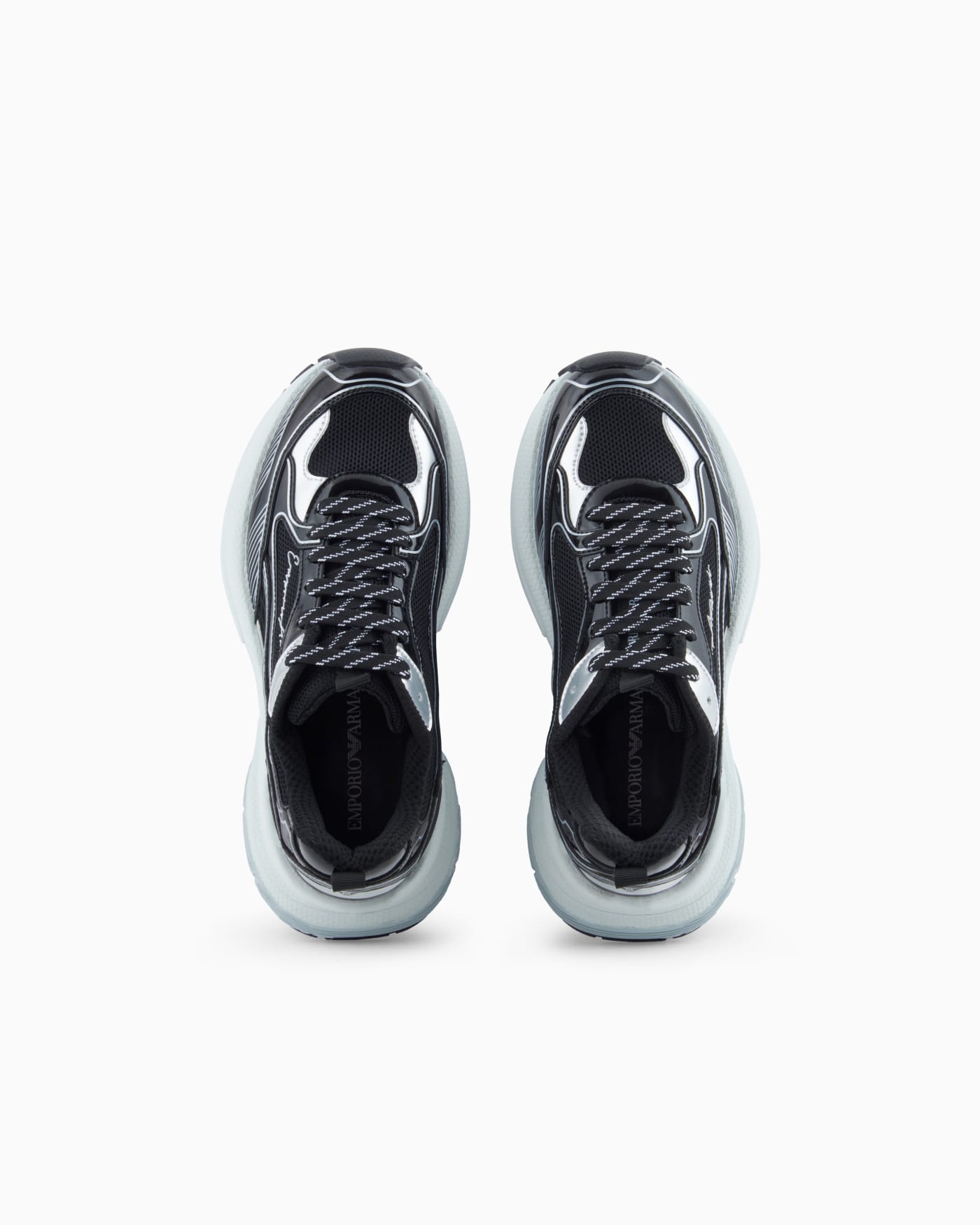 Mesh sneakers with laminated details and signature logo