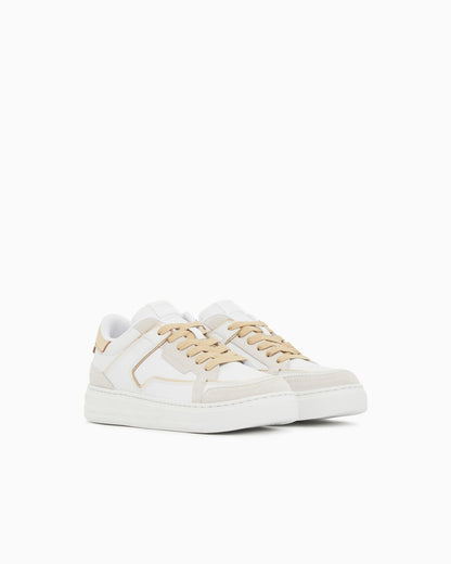 Leather sneakers with gold-coloured details