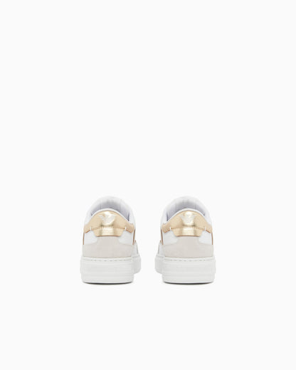 Leather sneakers with gold-coloured details