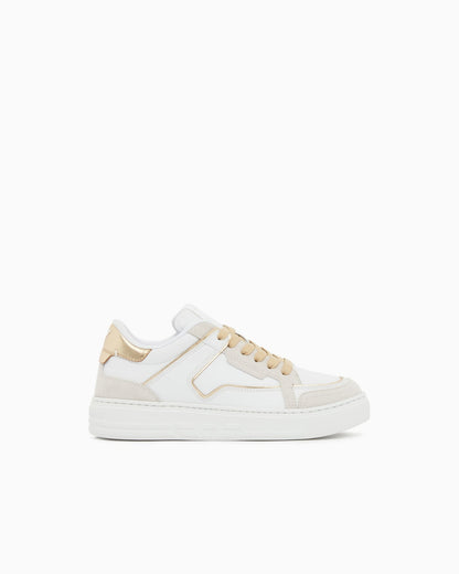 Leather sneakers with gold-coloured details