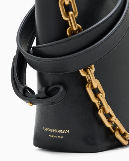 Leather small hobo bag with chain