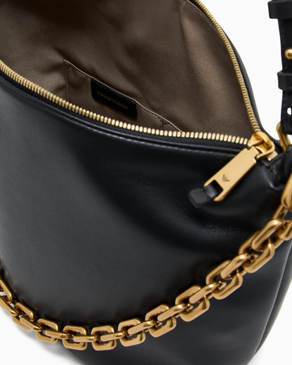 Medium leather hobo bag with chain