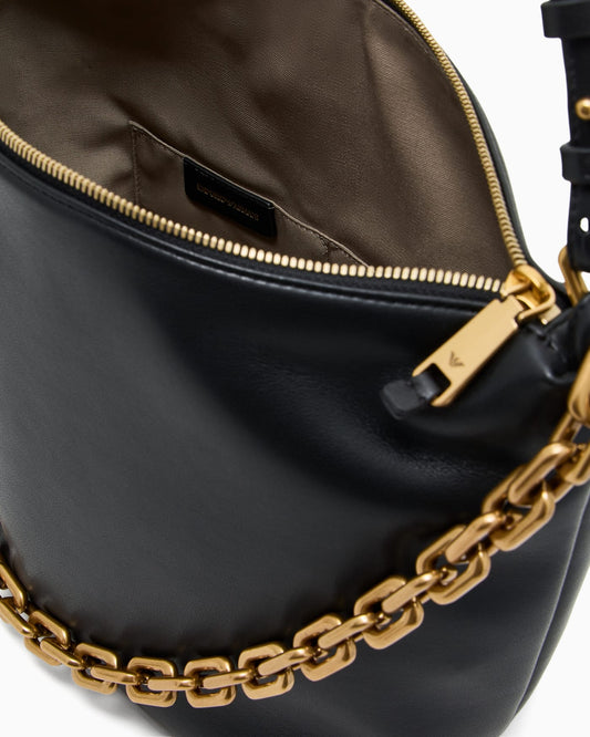 Medium leather hobo bag with chain