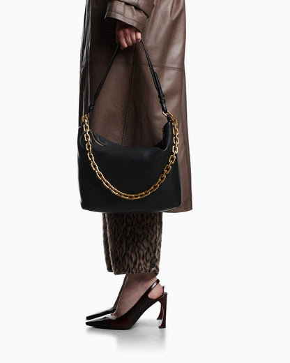Medium leather hobo bag with chain