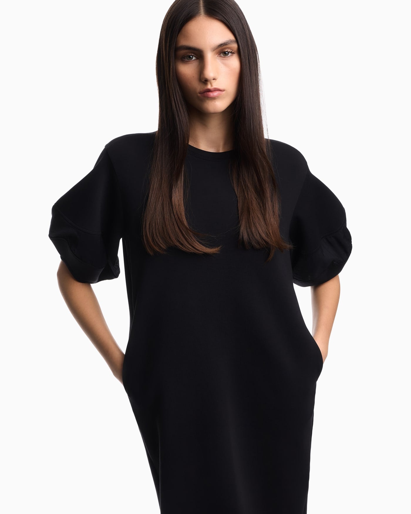 Stretch double jersey dress with rayon insert