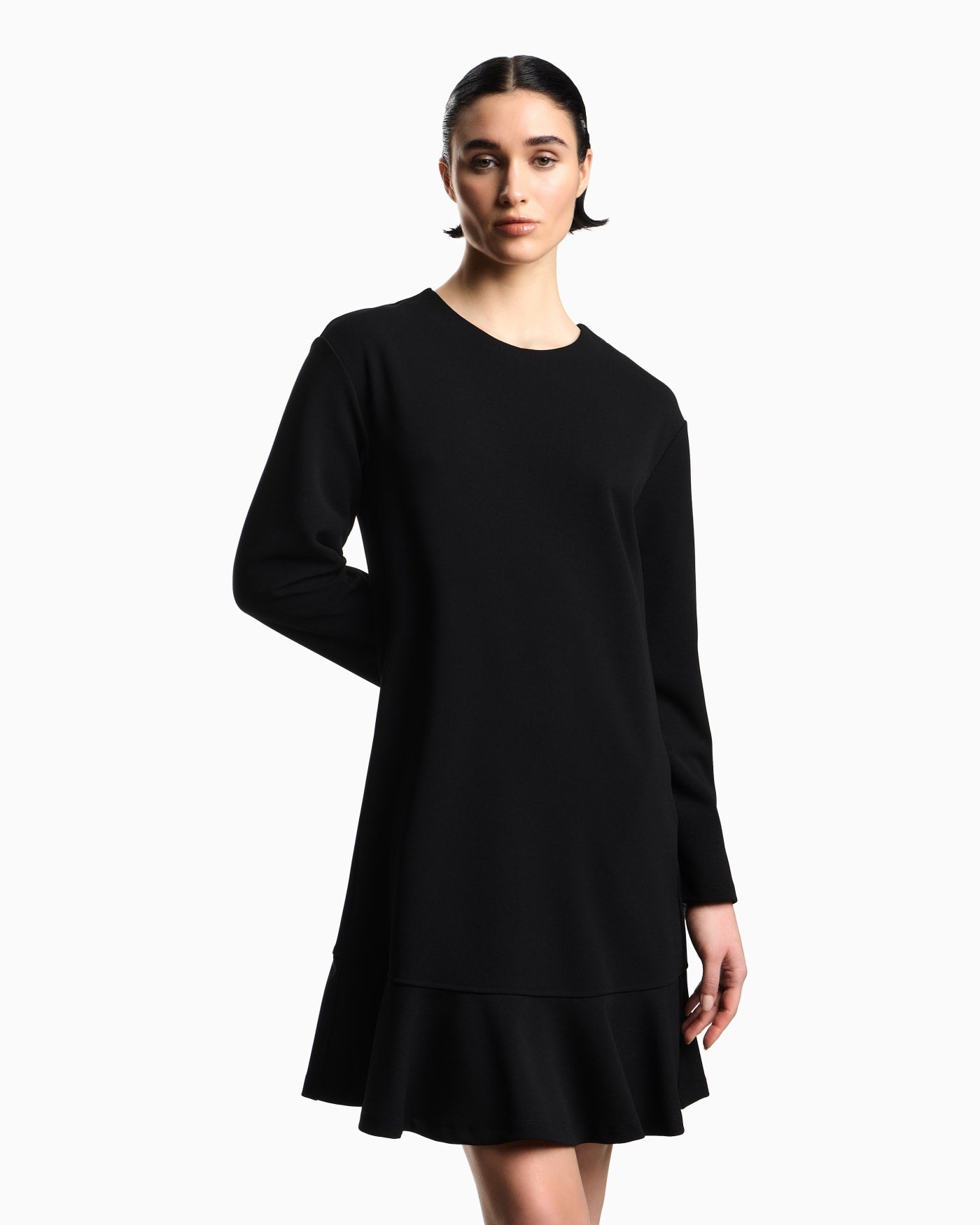 Scuba crêpe scuba dress with a flounce