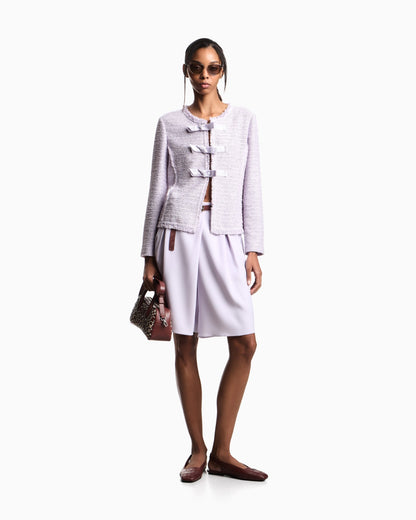 Unlined textured jacket with ottoman bows and round neckline
