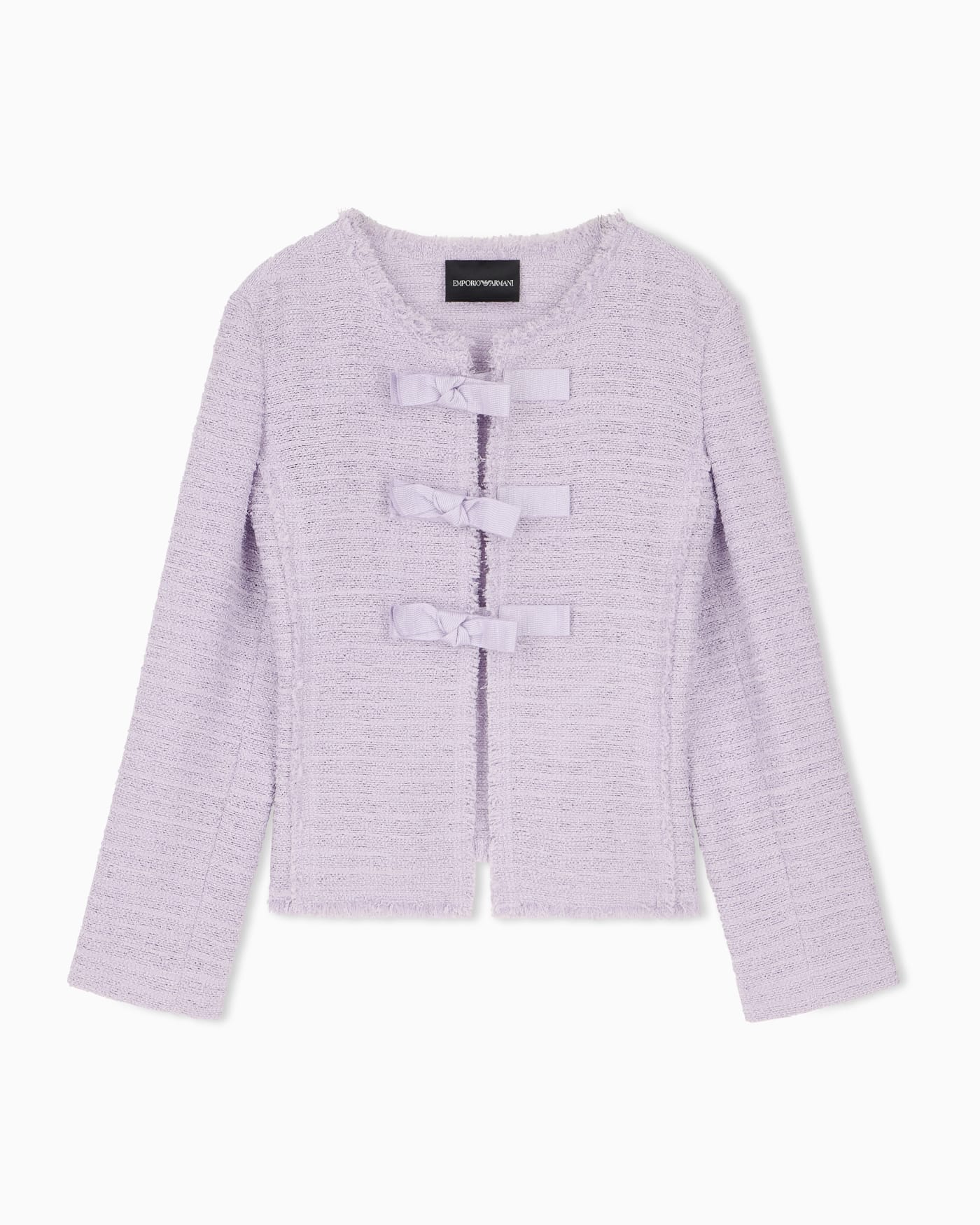 Unlined textured jacket with ottoman bows and round neckline
