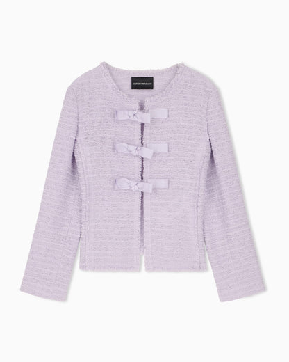 Unlined textured jacket with ottoman bows and round neckline