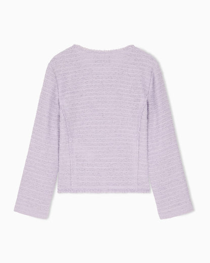 Unlined textured jacket with ottoman bows and round neckline