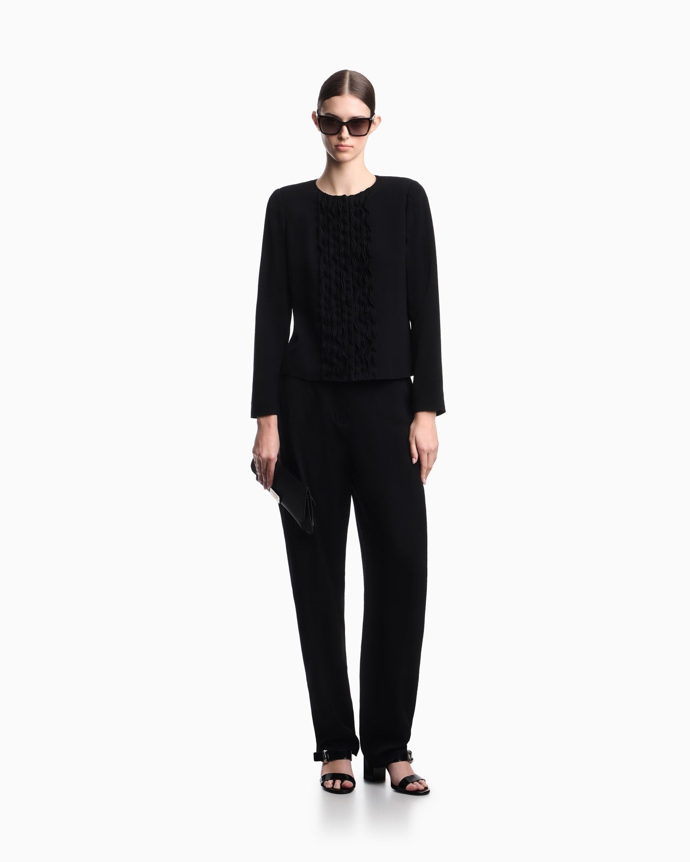 Armure fabric jacket with ruffles