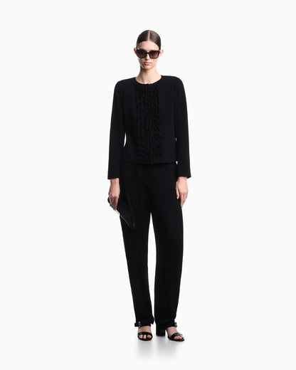 Armure fabric jacket with ruffles