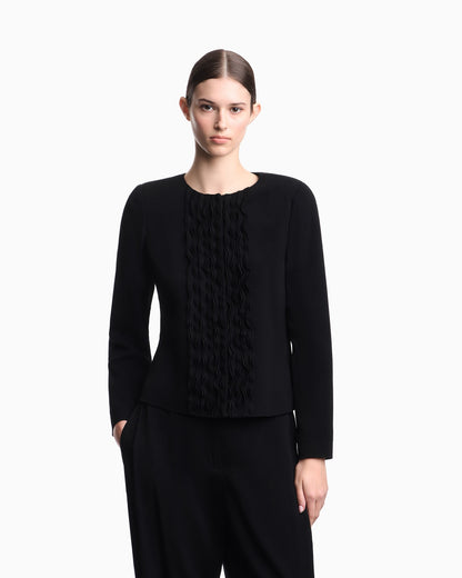 Armure fabric jacket with ruffles