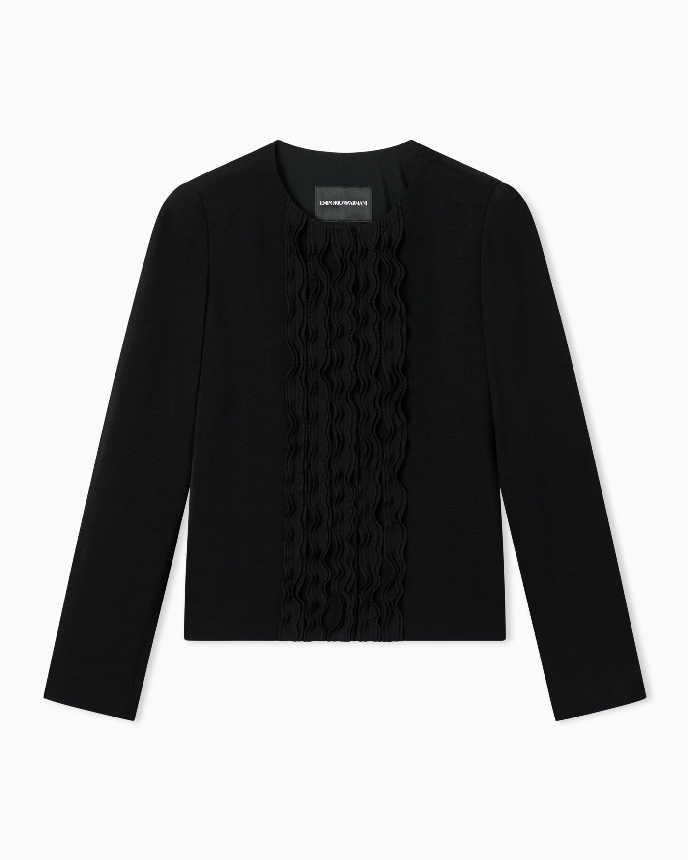 Armure fabric jacket with ruffles