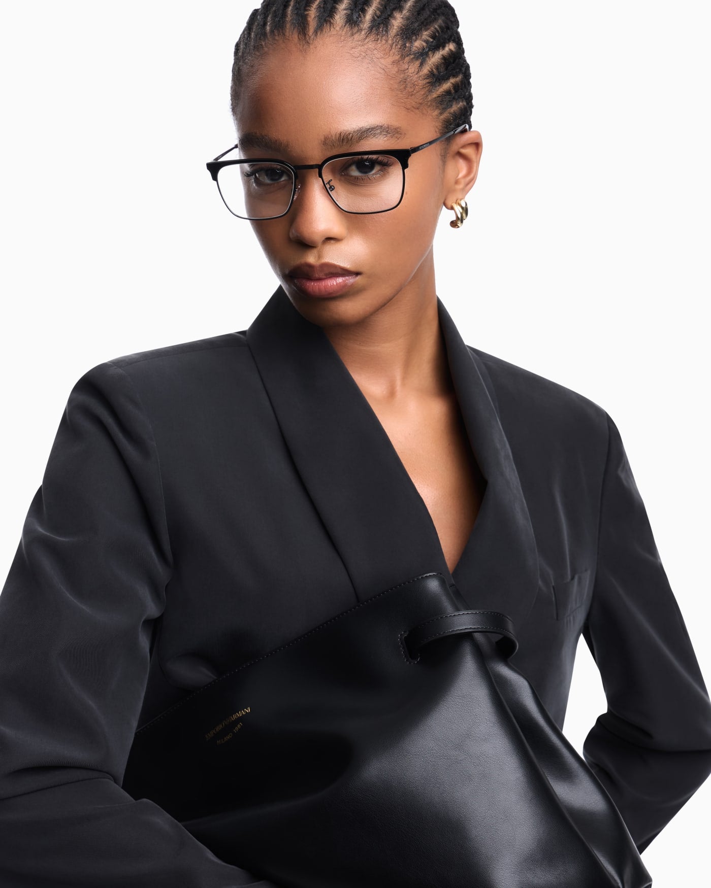 Double-breasted blazer with crepe shawl neckline
