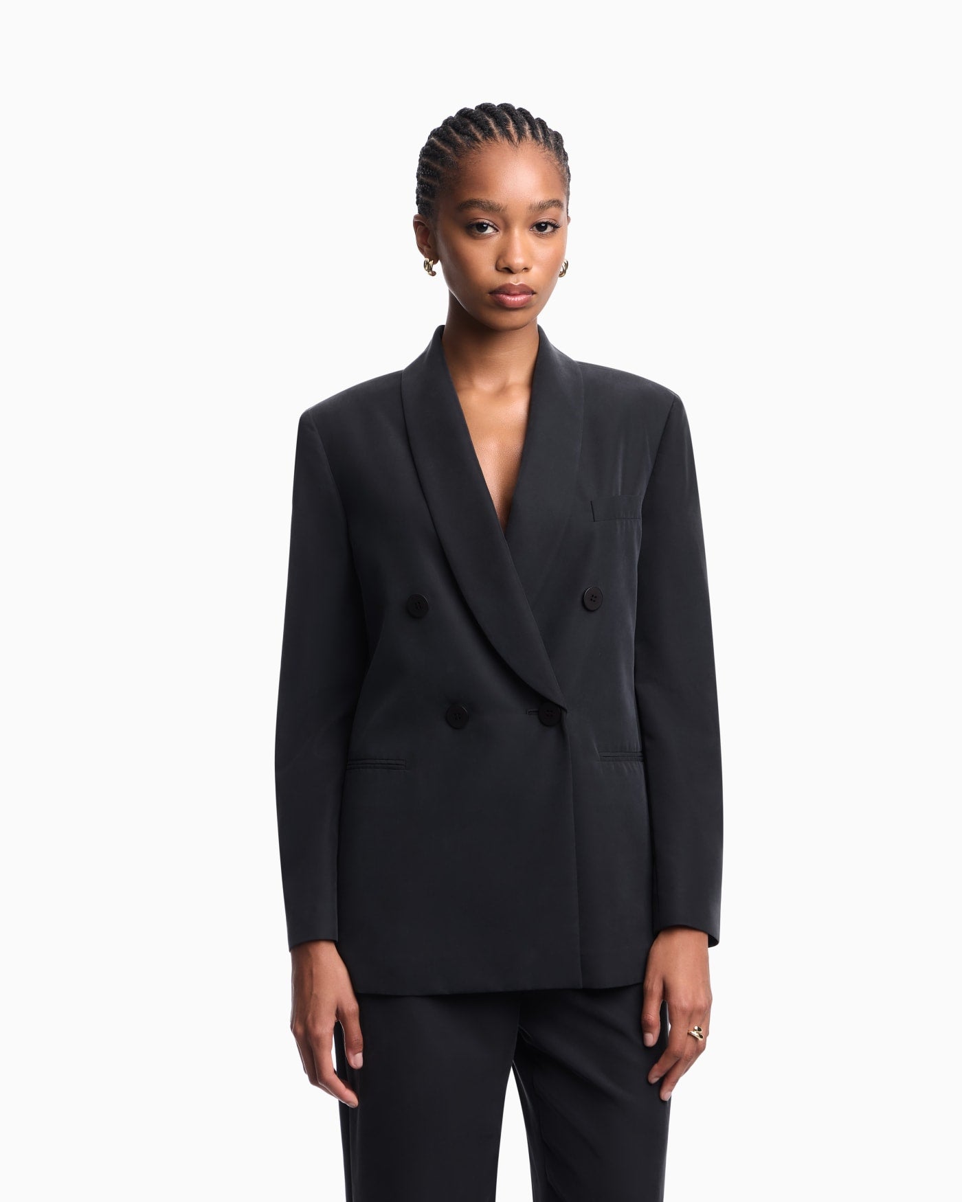 Double-breasted blazer with crepe shawl neckline