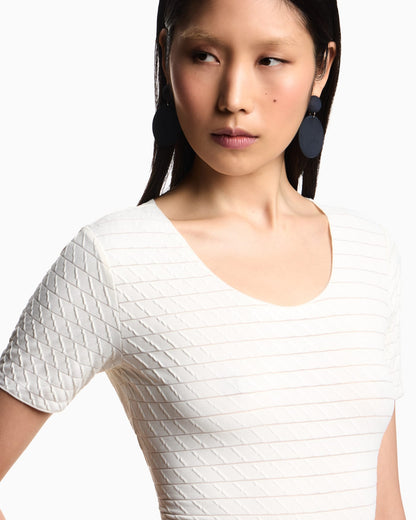 Stretch nylon jersey jumper with jacquard motif