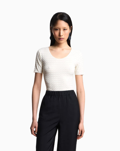 Stretch nylon jersey jumper with jacquard motif