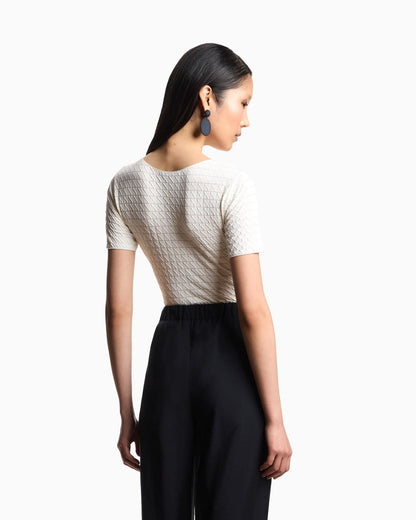 Stretch nylon jersey jumper with jacquard motif