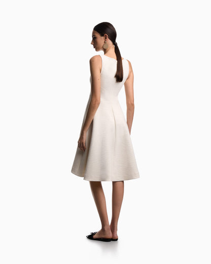 Embossed jersey full-skirted dress